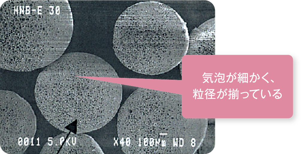 気泡が細かく、粒径が揃っている